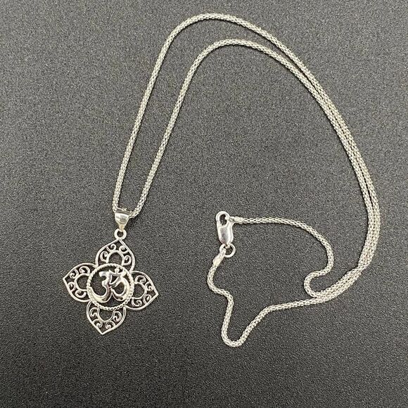 Om Religious Symbols Sterling Silver Pendant Necklace - Picture 1 of 5